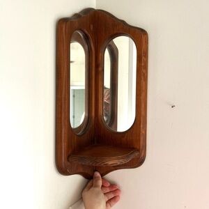 Vintage Wooden Corner Wall Mirror with Shelf